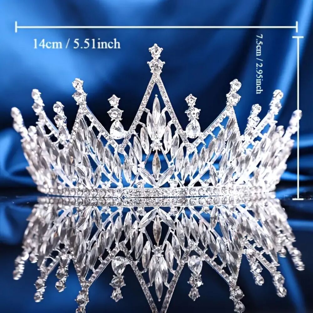Elegant Bridal, Pageant, Quinceanera, Prom, Birthday Diamond Silver Crown - Picture 2 of 3